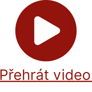 Červená ikona přehrávání videa s bílým trojúhelníkem a textem „Přehrát video“ – tlačítko pro spuštění videa na webové stránce