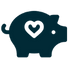 Ikonka kresleného prasátka s květinou na hlavě jako symbol radostné úspory.